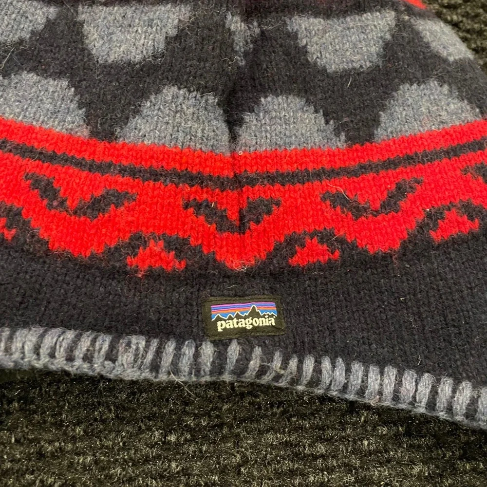 Patagonia Kids Winter Hat Earmuffs‎ Tassels Fair Isle Pattern Red Blue
